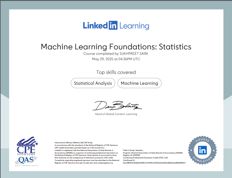 ML Statistics Certification