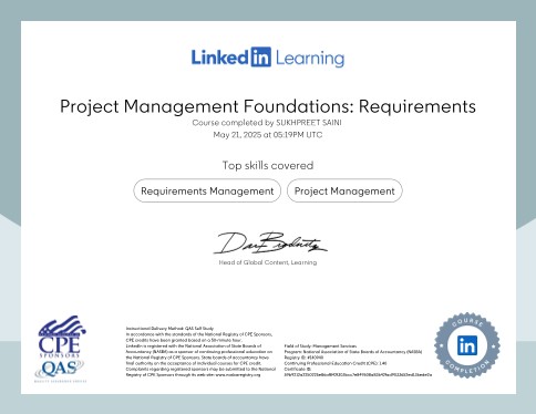 Project Management Foundations Requirements